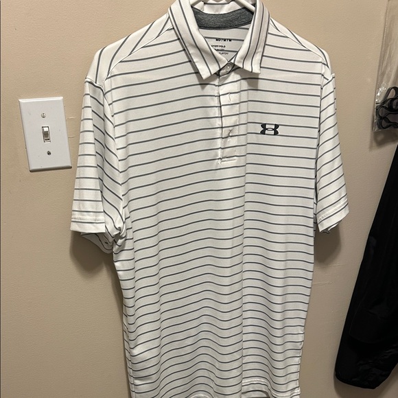 Under Armour Men's Polo Shirt - White with gray Stripes - Picture 1 of 4